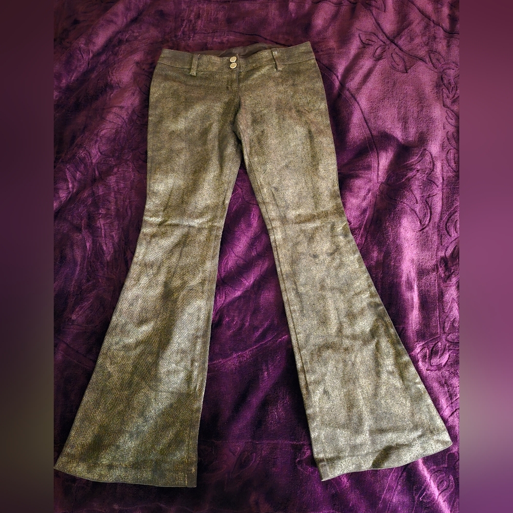 Lip Service Sparkling Charcoal Metallic Flare Low Rise Jeans